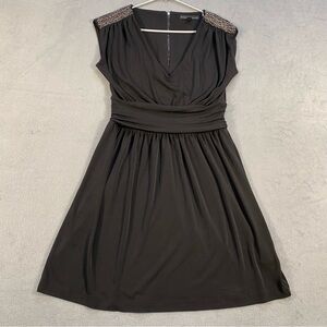 Rock & Revublic Women’s Black Knit Dress with Embellished Shoulders, V-neck, S